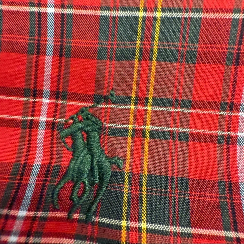 Ralph Lauren Set Of 2 Boys Button Down Shirts 1 Tartan Plaid 1- Green Sz M 10-12